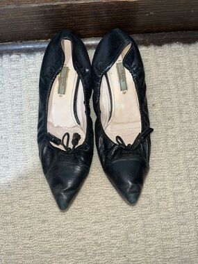 Vintage Prada Women’s Black Pointed-Toe Leather Ballet Flats